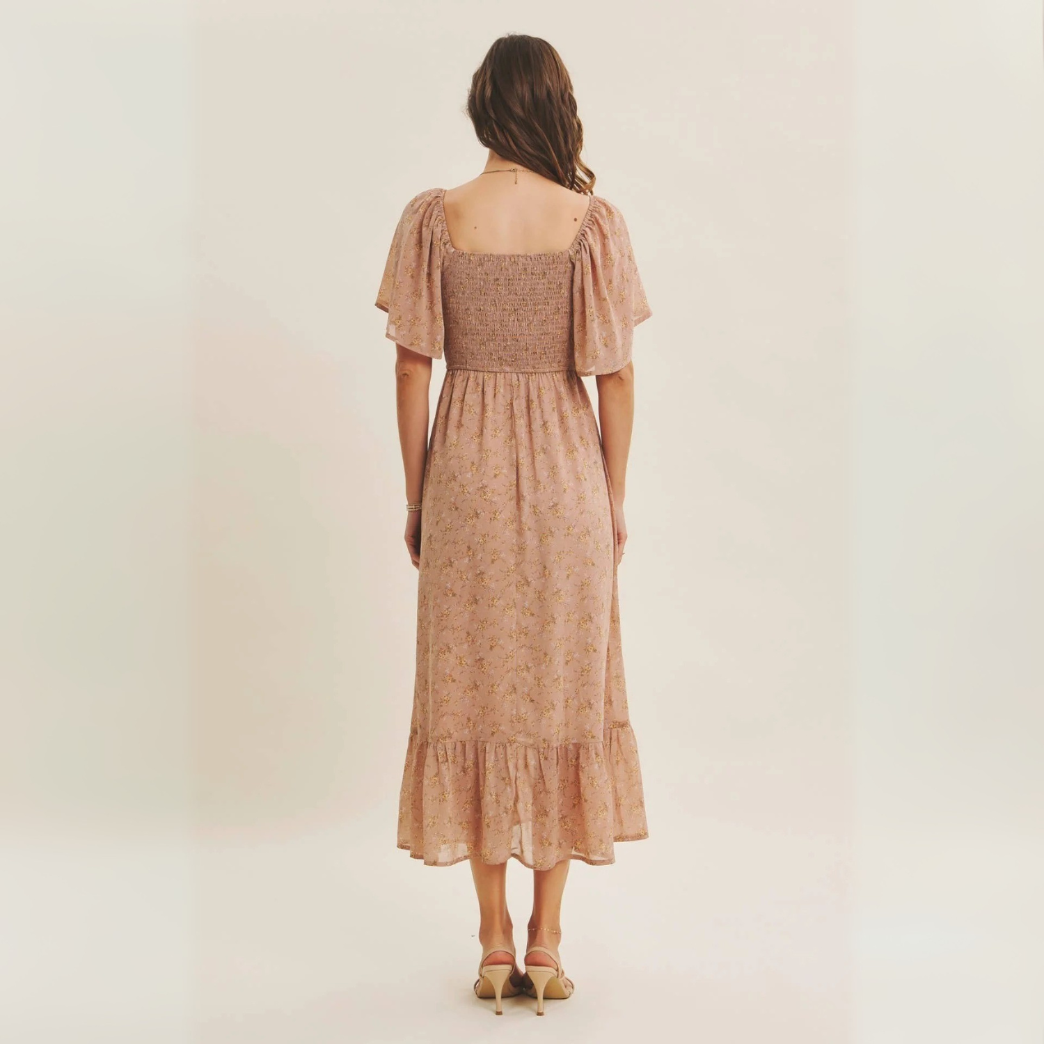Ariana Square Neck Floral Chiffon Smocked Midi Dress - Image 2
