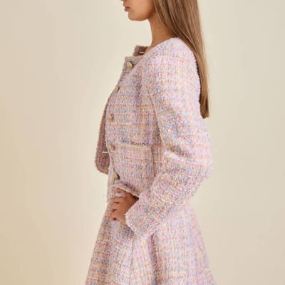 Sloane - Pastel Sequin Braid Detailed Round Neck Tweed Jacket & Mini Dress Set - Image 7