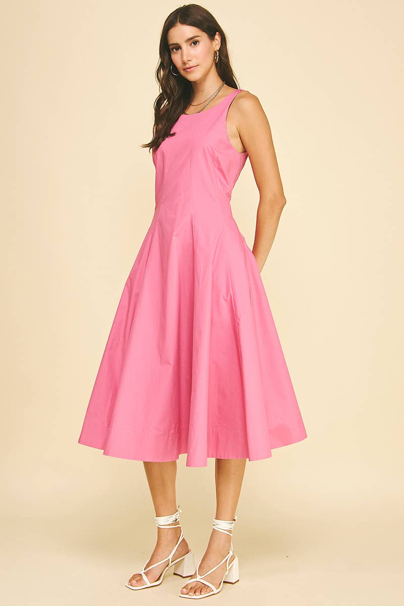 LISSETTE- FITTED BODICE FLARED MIDI DRESS - Image 3