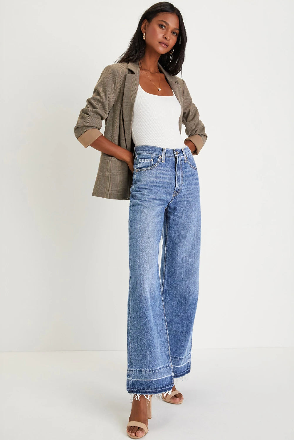 Jamie - Raw Hem Unique Cuffs Straight High Rise Loose Jeans - Image 5