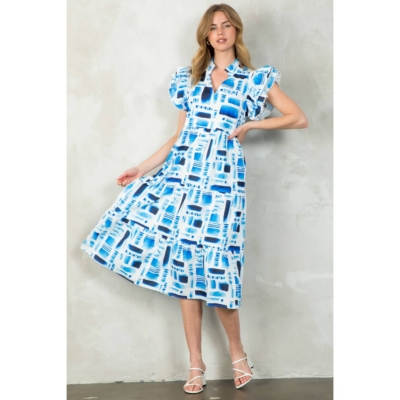 Alternative view of GRACELLE- Flutter Sleeve Print Tiered Midi Dress