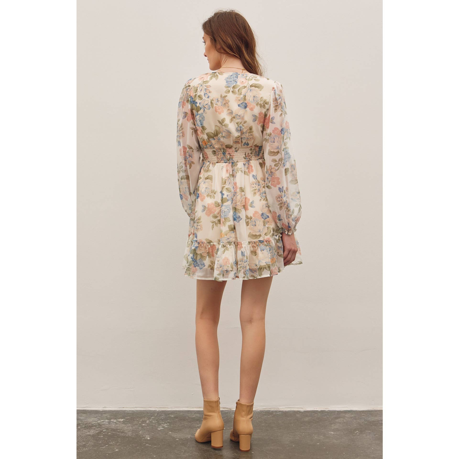 LAYLA-FRENCH FLORAL V-NECK SMOCKED MINI DRESS - Image 11