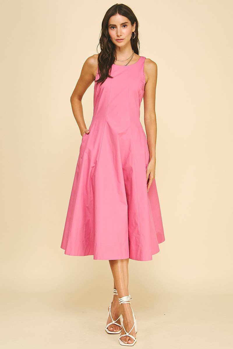 LISSETTE- FITTED BODICE FLARED MIDI DRESS - Image 2