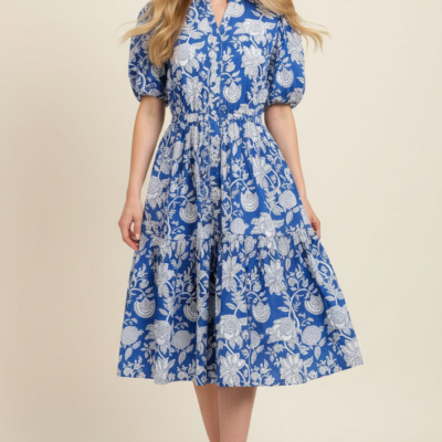 ANDREA- FLORAL PRINT TIERED MIDI DRESS