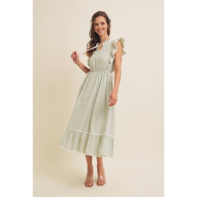 Annie- COTTON GAUZE MIDI DRESS WITH RUFFLES AND CONTRAST BINDING - Image 4