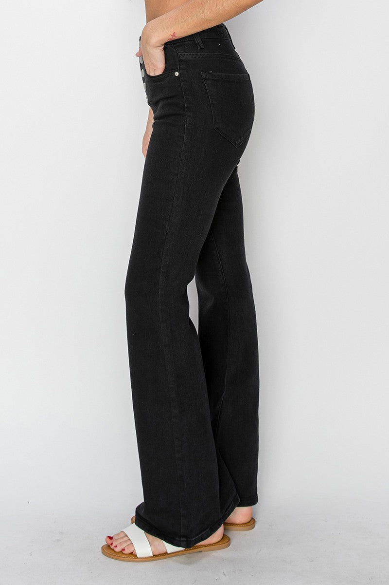 High Rise Button Fly Flare Jeans - Image 2