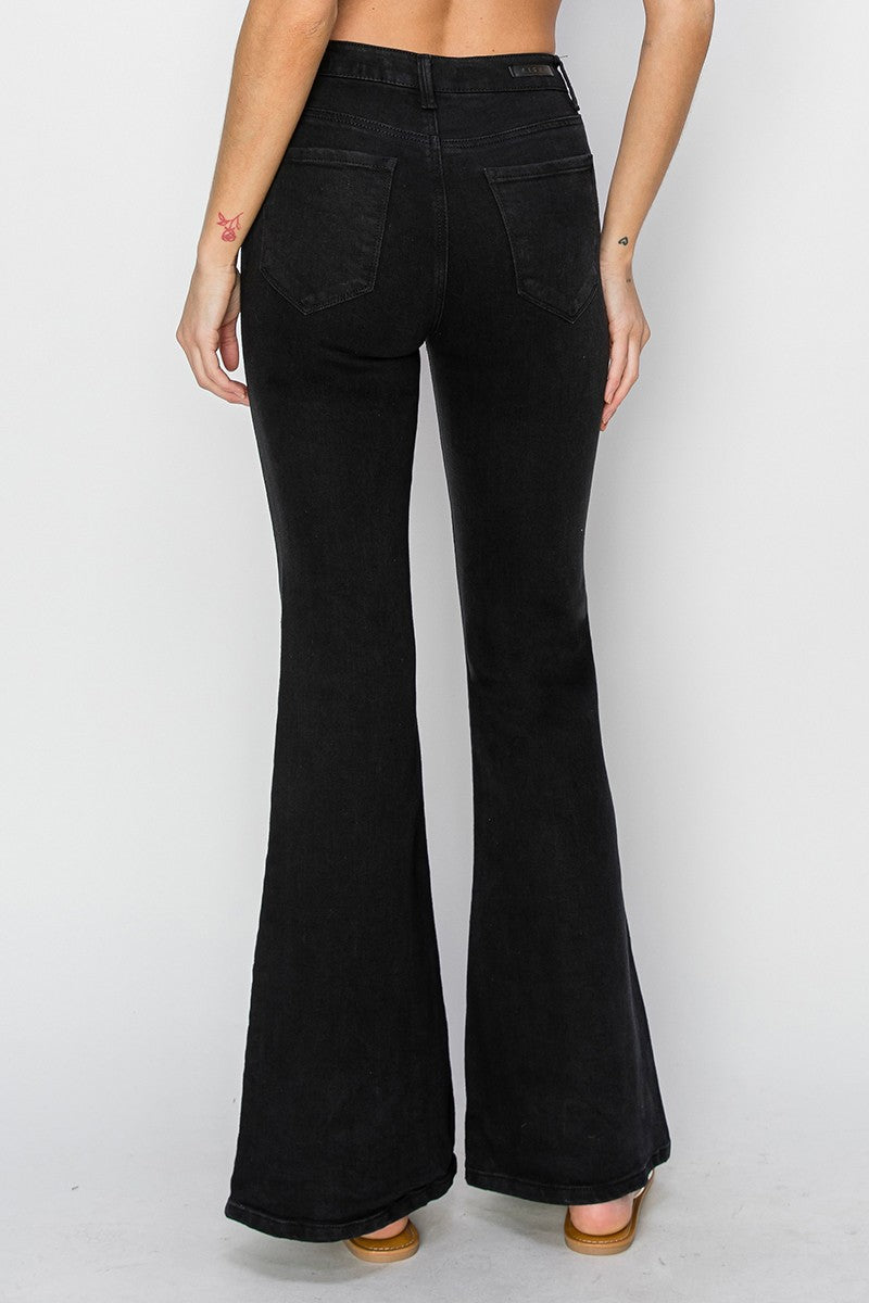 High Rise Button Fly Flare Jeans - Image 3