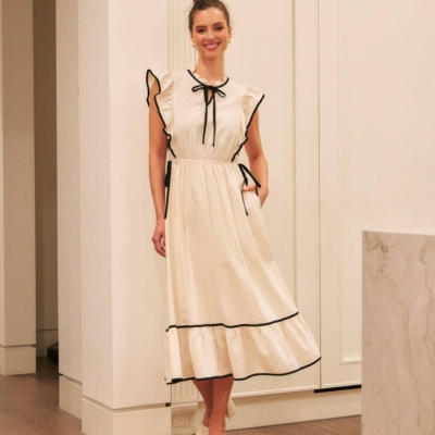 Annie- COTTON GAUZE MIDI DRESS WITH RUFFLES AND CONTRAST BINDING - Image 18