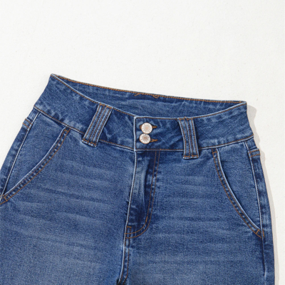 Ashleigh - Blue Double Button Zip Fly Straight Leg Jeans - Image 5