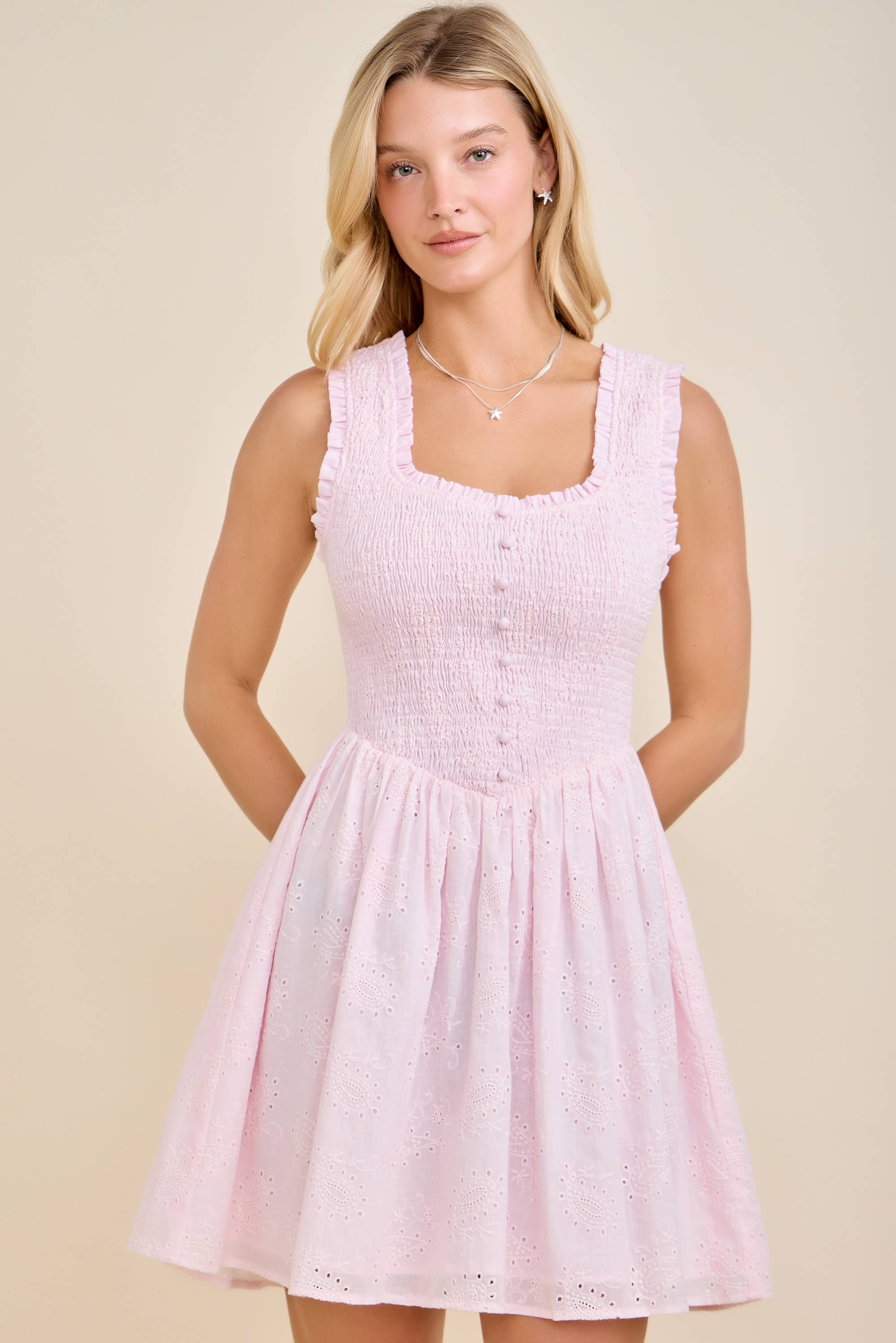 Sarah Eyelet Smocked Mini Dress – Sweet Feminine Spring Style - Image 7