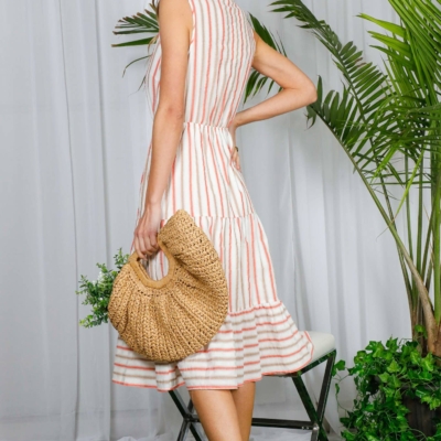 Soleil- Summer- Striped 100% Cotton Tired Midi Dress - Image 13