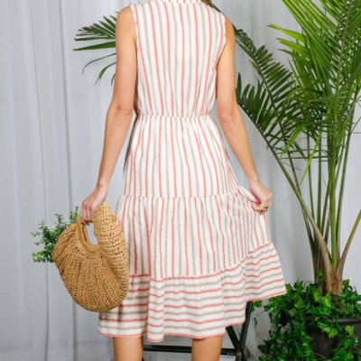 Soleil- Summer- Striped 100% Cotton Tired Midi Dress - Image 7