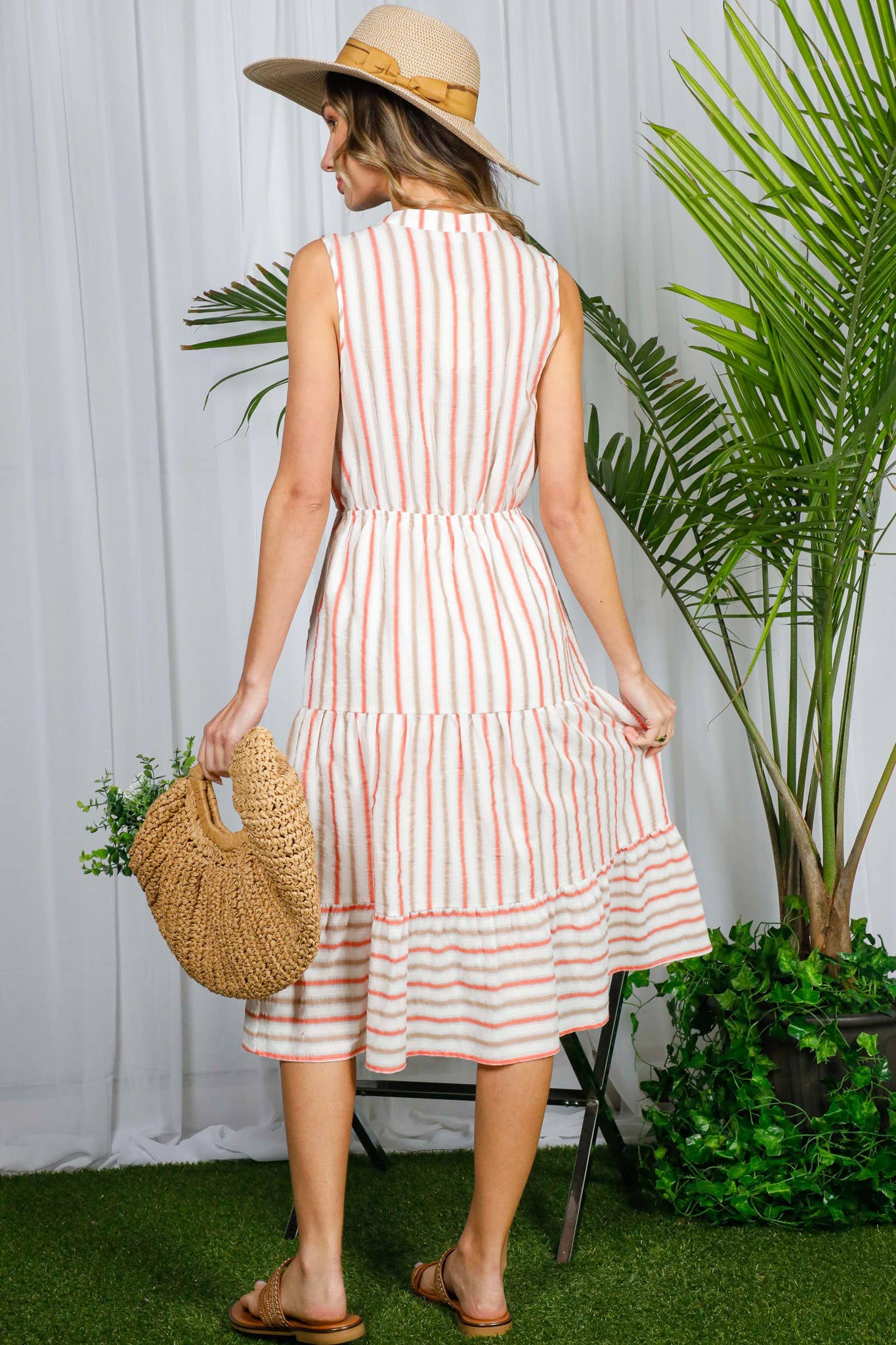 Soleil- Summer- Striped 100% Cotton Tired Midi Dress - Image 7