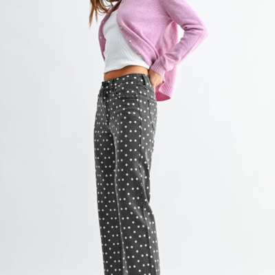Bonnie - Black Polka Dot Vintage High Rise Straight Jeans - Image 3