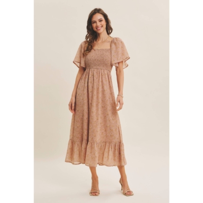 Ariana Square Neck Floral Chiffon Smocked Midi Dress - Image 8