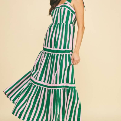 Sammie - Green and Pink Striped Tiered Maxi Dress - Image 5