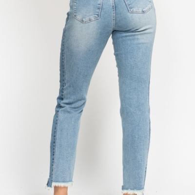 Judy Blue Vintage Wash Side Panel Detail With Fray Hem Slim Jeans - Image 5