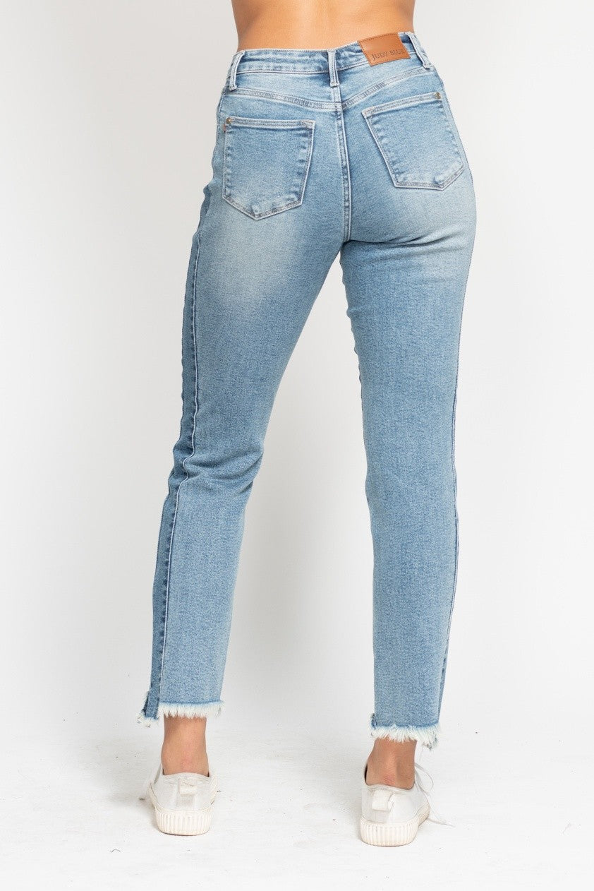 Judy Blue Vintage Wash Side Panel Detail With Fray Hem Slim Jeans - Image 5