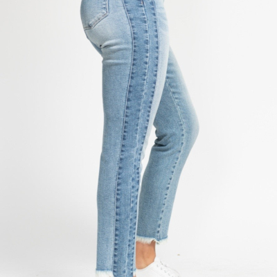 Judy Blue Vintage Wash Side Panel Detail With Fray Hem Slim Jeans - Image 6