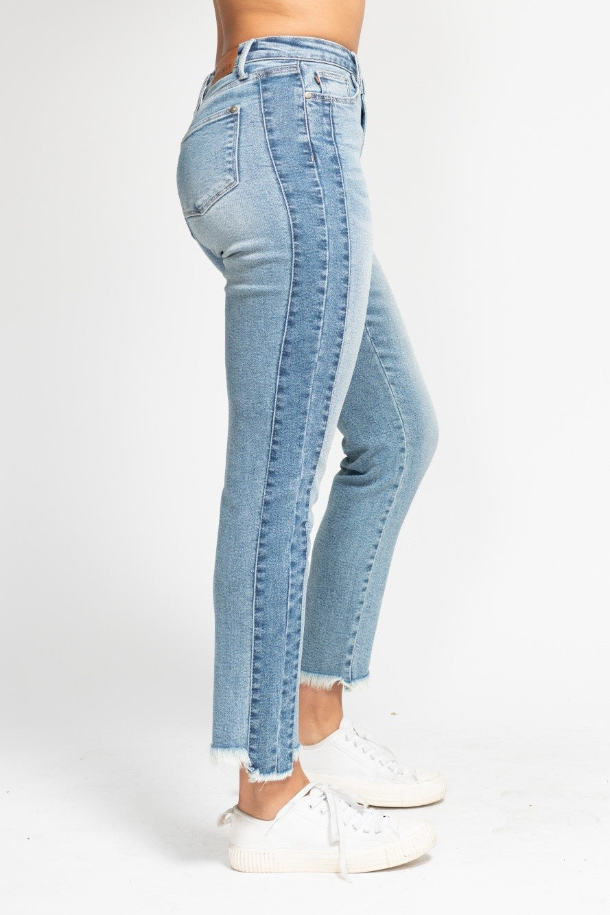 Judy Blue Vintage Wash Side Panel Detail With Fray Hem Slim Jeans - Image 6