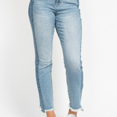Judy Blue Vintage Wash Side Panel Detail With Fray Hem Slim Jeans