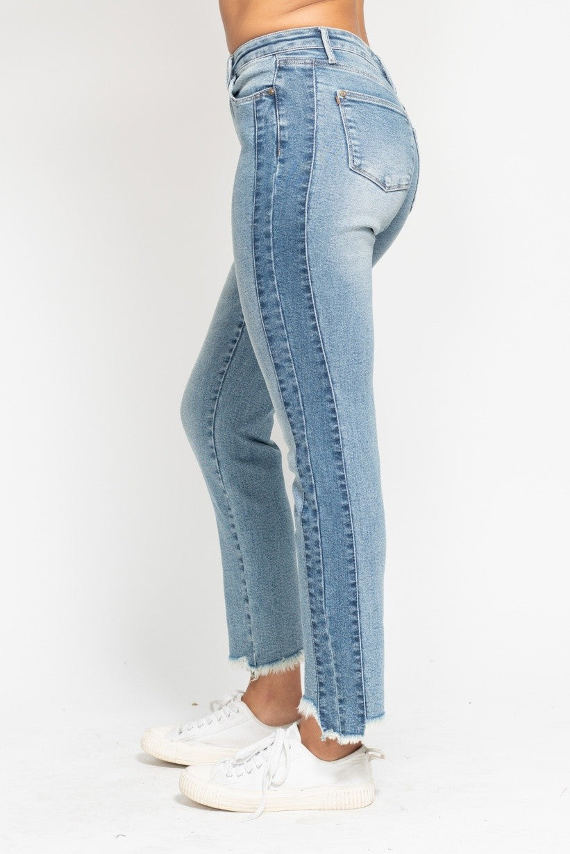 Judy Blue Vintage Wash Side Panel Detail With Fray Hem Slim Jeans - Image 3