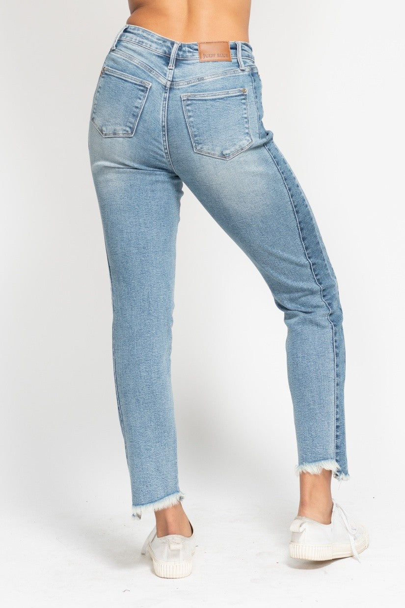 Judy Blue Vintage Wash Side Panel Detail With Fray Hem Slim Jeans - Image 4