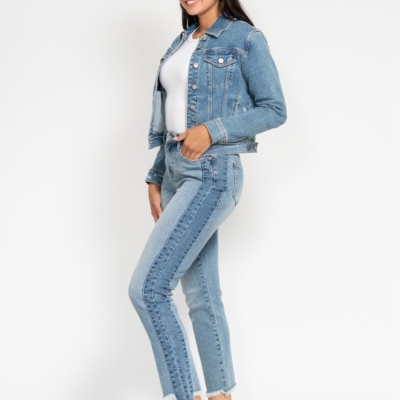 Alternative view of Judy Blue Vintage Wash Side Panel Detail With Fray Hem Slim Jeans