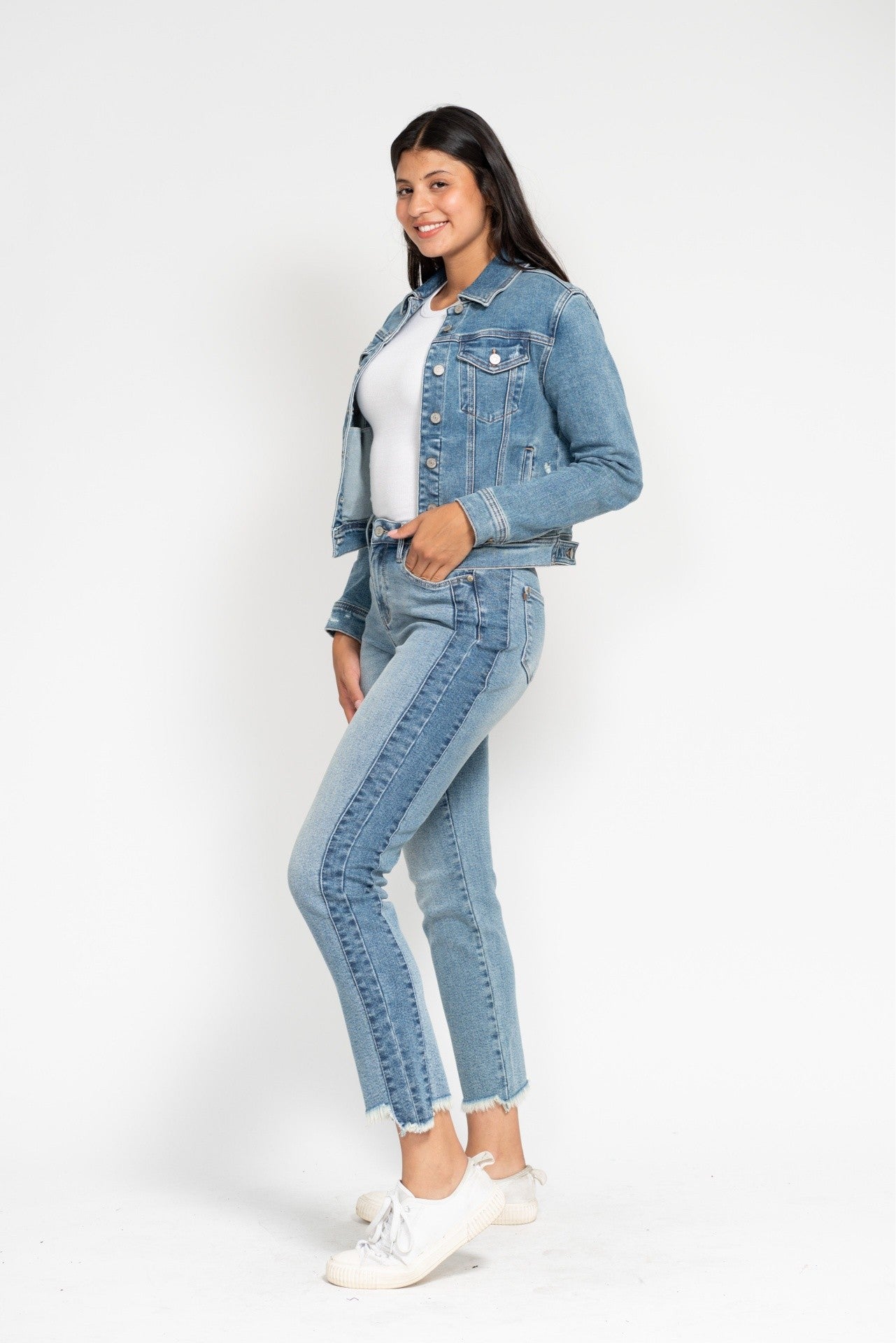 Judy Blue Vintage Wash Side Panel Detail With Fray Hem Slim Jeans - Image 2
