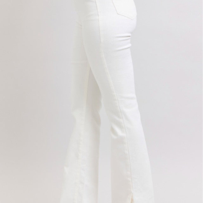 Judy Blue White Side Slit Slim Bootcut Jeans - Image 5
