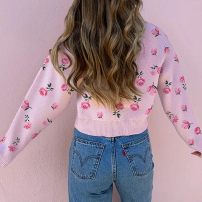 Alternative view of Destiny - Sweet Floral Print Cropped Sweater