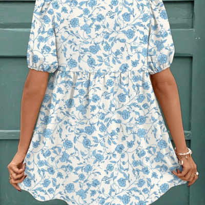 Alternative view of Joanna - Floral Contrast Bow Puff Sleeve Mini Dress