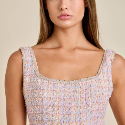 Sloane - Pastel Sequin Braid Detailed Round Neck Tweed Jacket & Mini Dress Set - Image 18