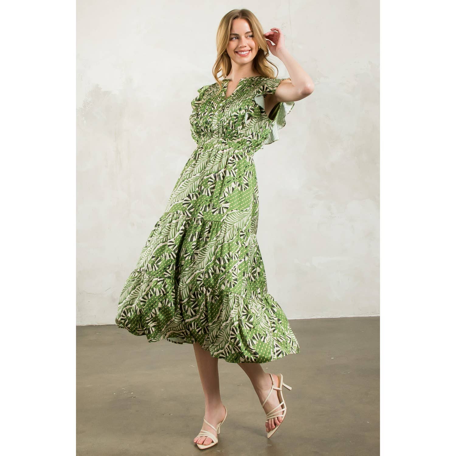 Gwen - Flutter Sleeve Print Tiered Dress - Image 9