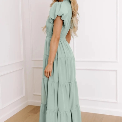 Alternative view of Vanessa - Seafoam V Neck Puff Sleeve Tiered Maxi Dress