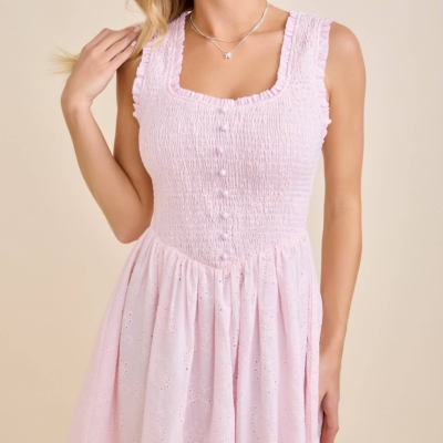 Alternative view of Sarah Eyelet Smocked Mini Dress – Sweet Feminine Spring Style