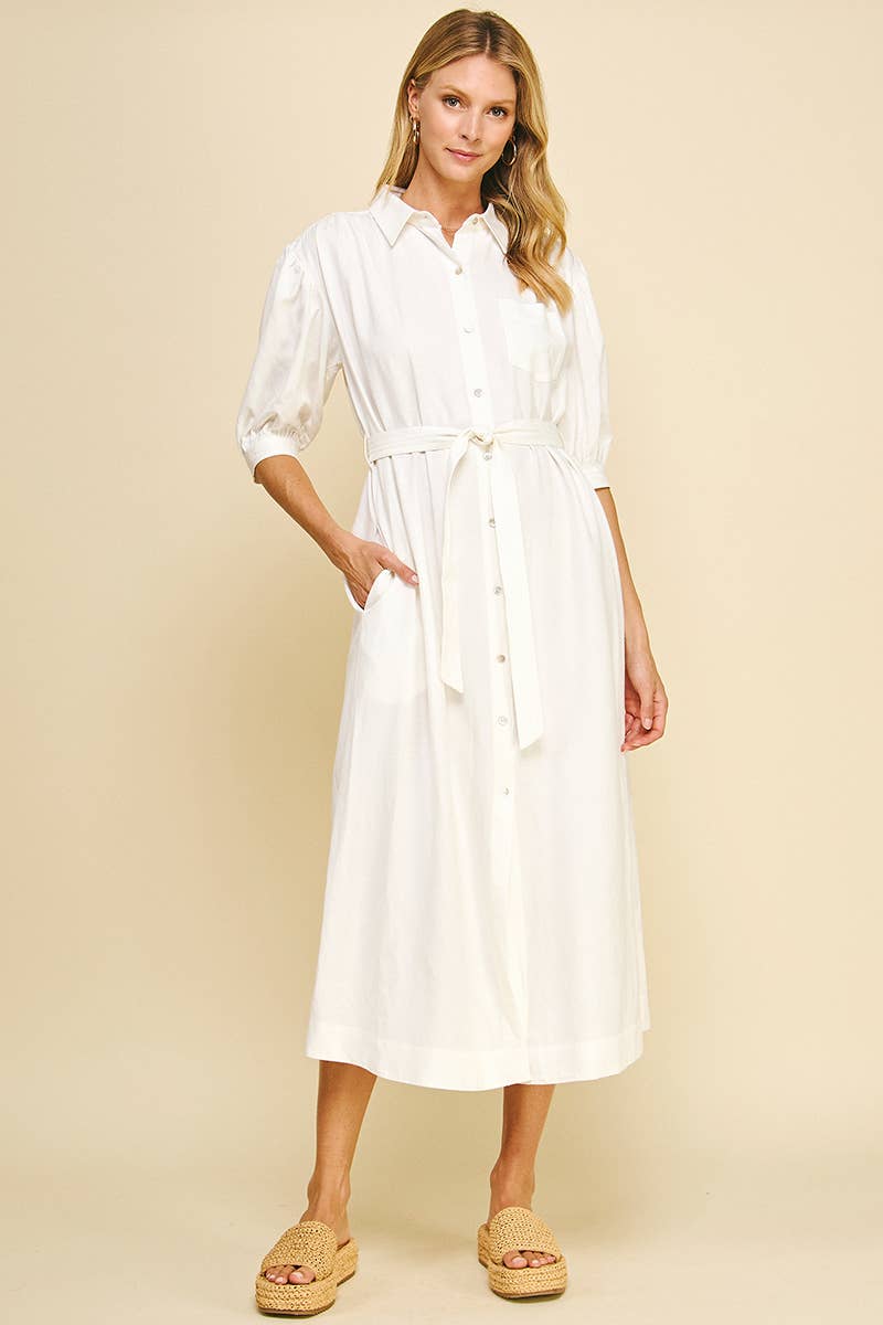 MILA- Solid Linen Midi Dress - Image 2