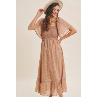 Ariana Square Neck Floral Chiffon Smocked Midi Dress - Image 12