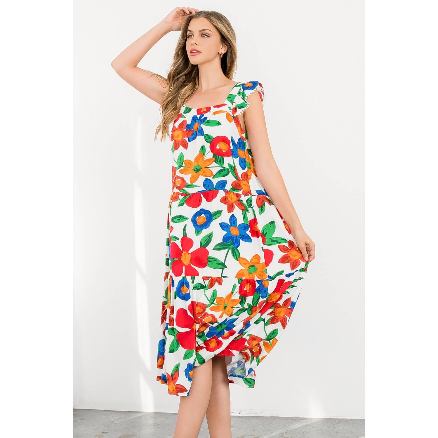 Marlow-Floral Print Tiered Midi Dress - Image 6