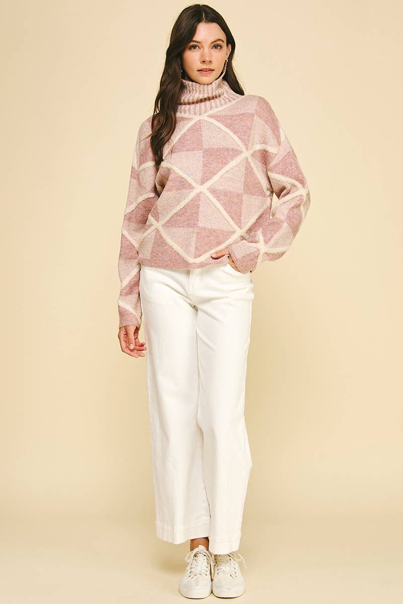 Maxine - Diamond Pattern Turtle Neck Sweater - Image 6