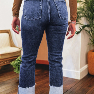 Alternative view of Sabrina - Folded Cuffs Distressed Straight High Waist Jeans