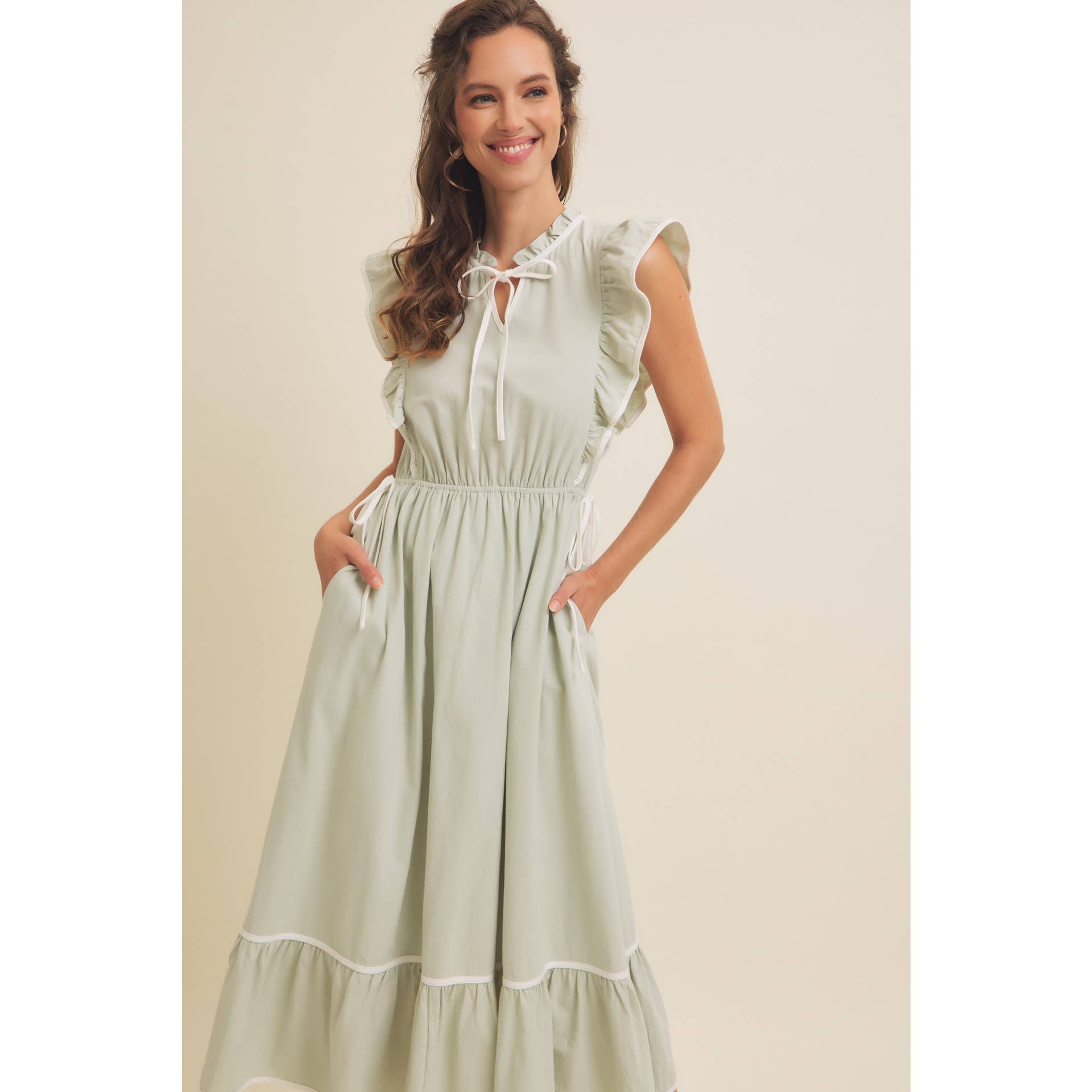 Annie- COTTON GAUZE MIDI DRESS WITH RUFFLES AND CONTRAST BINDING - Image 13