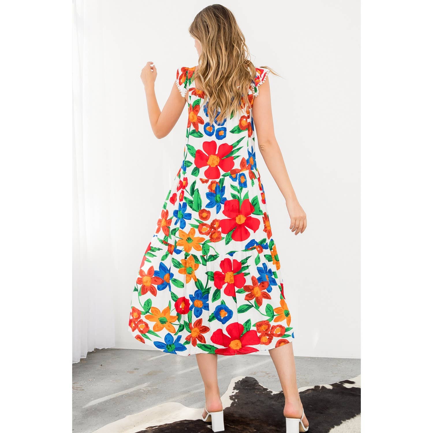 Marlow-Floral Print Tiered Midi Dress - Image 5