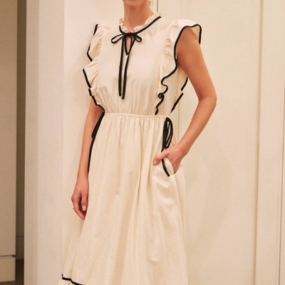 Annie- COTTON GAUZE MIDI DRESS WITH RUFFLES AND CONTRAST BINDING - Image 17