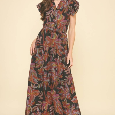 Jana - Leaf Print Tiered Maxi Dress