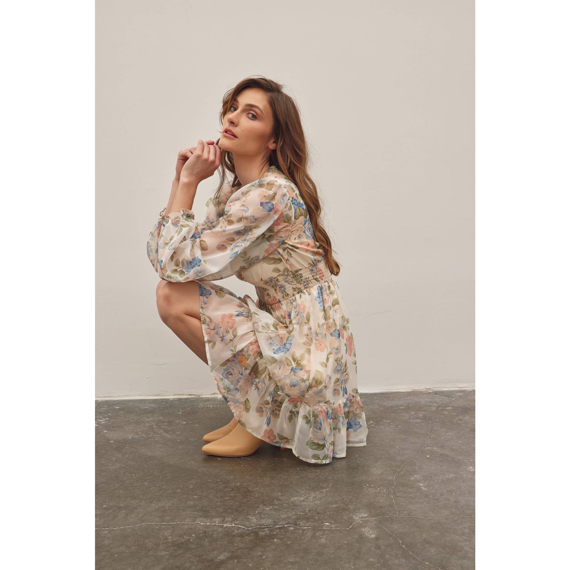 LAYLA-FRENCH FLORAL V-NECK SMOCKED MINI DRESS - Image 5