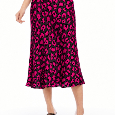 Pink Leopard Bias Cut Midi Skirt FINAL SALE