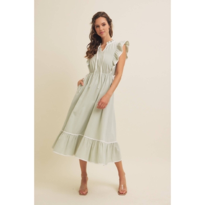 Annie- COTTON GAUZE MIDI DRESS WITH RUFFLES AND CONTRAST BINDING - Image 3