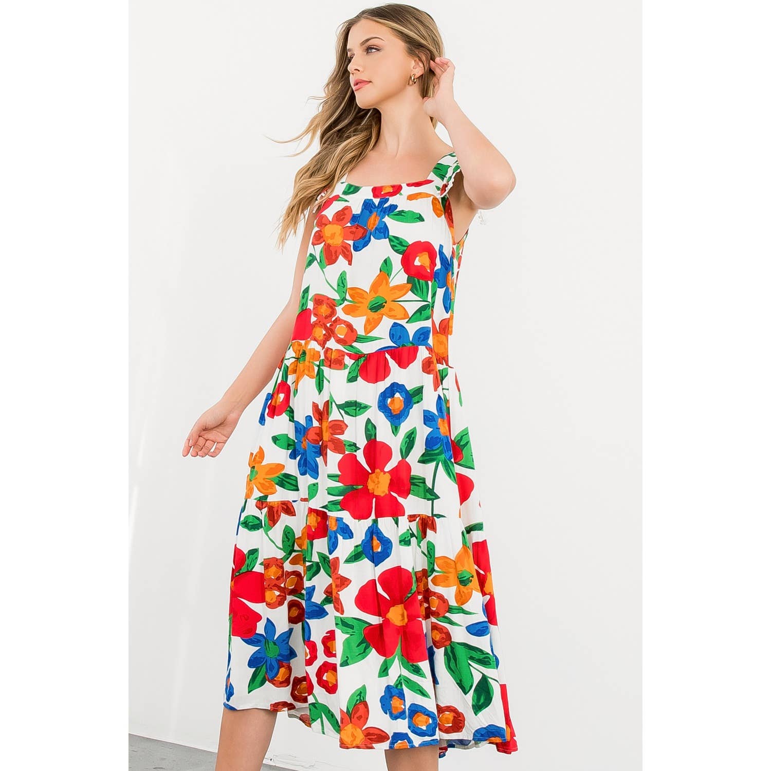 Marlow-Floral Print Tiered Midi Dress - Image 4