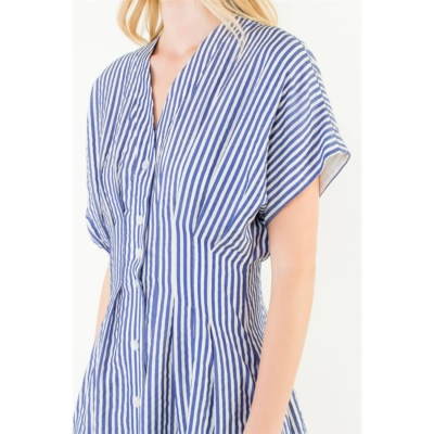 Kourtney-Short Sleeve Striped Button Down Dress - Image 4